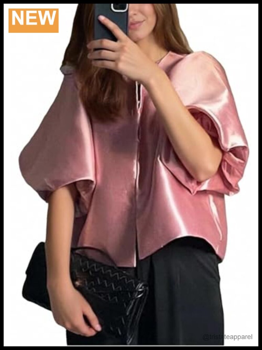 Women's Satin Silk Puff Sleeve Crop Blouse Loose Party Top